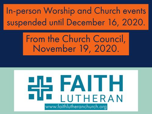 In-person Worship Suspended: Annual Meeting Postponed