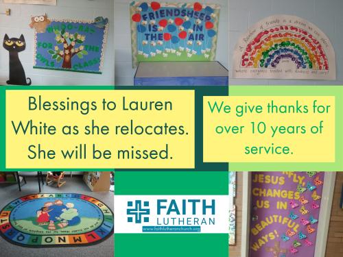 Thank you, Lauren White for your faithful service